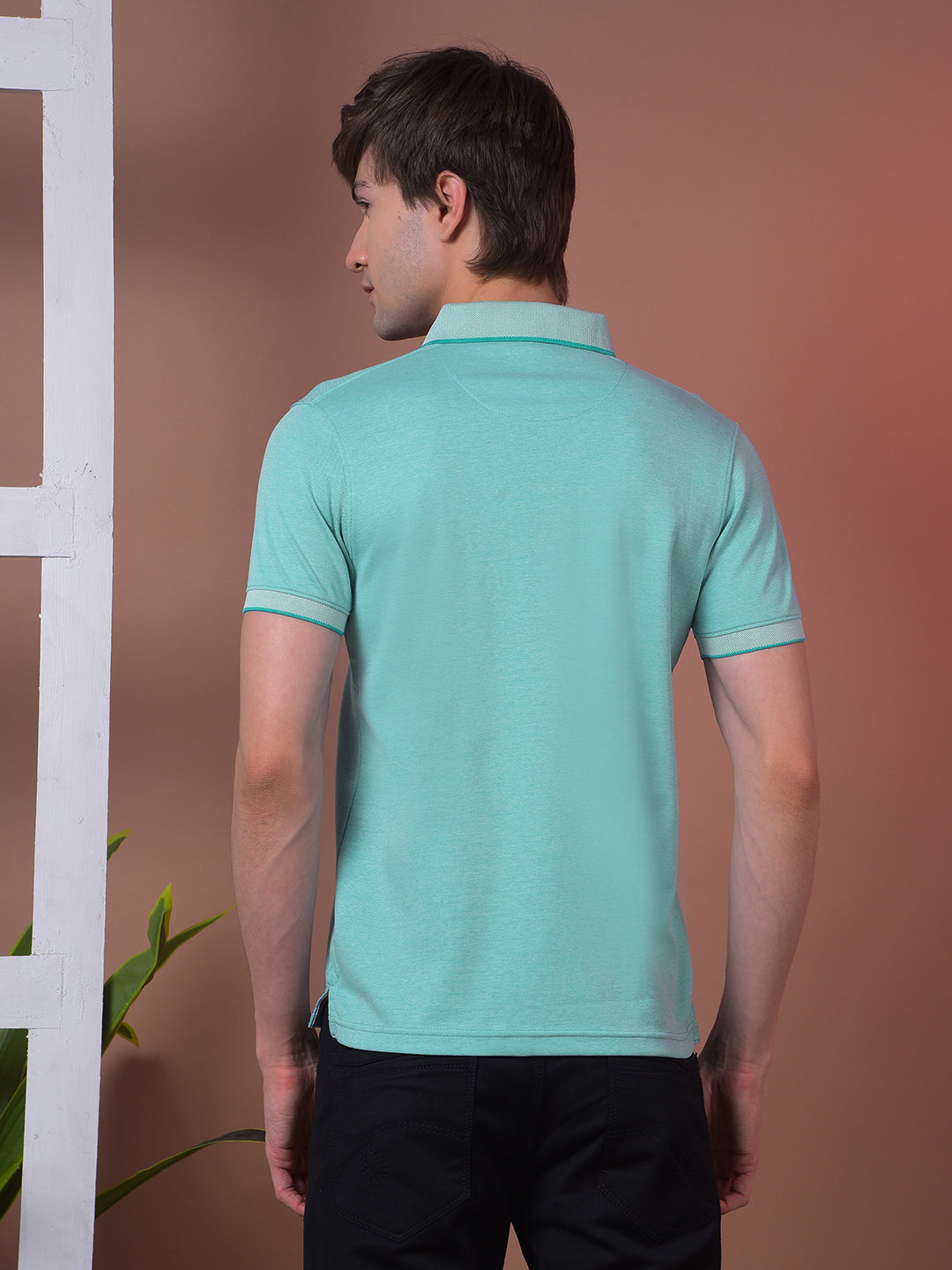 cobb solid sea green polo neck t-shirt