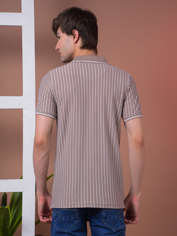 cobb beige striped polo neck t-shirt