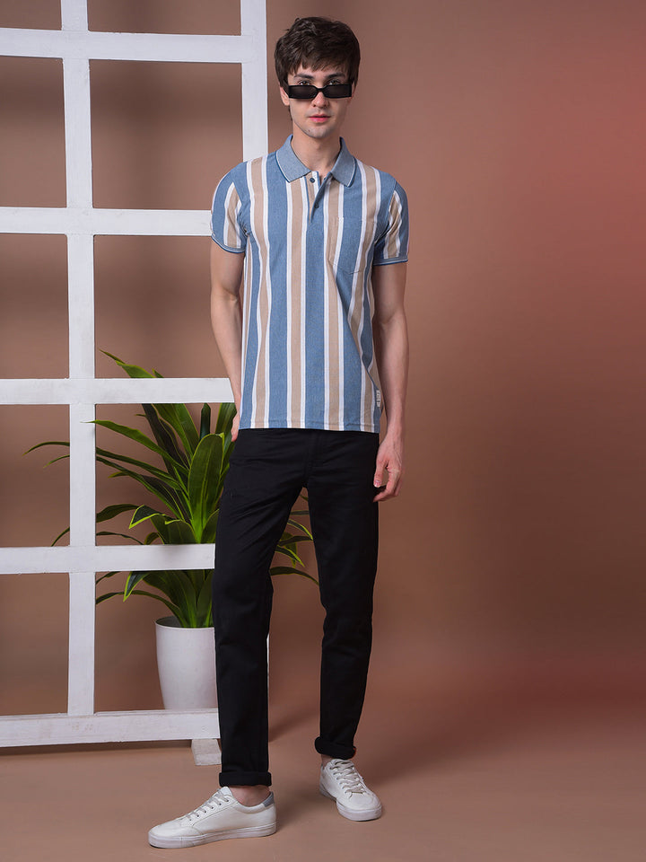 cobb blue striped polo neck t-shirt