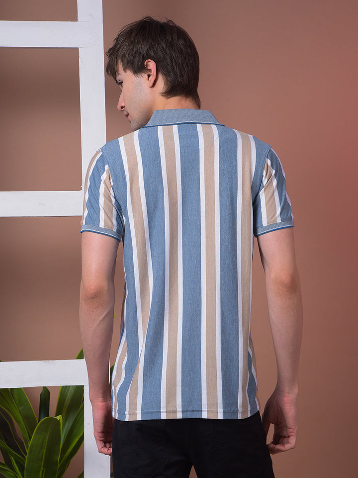 cobb blue striped polo neck t-shirt