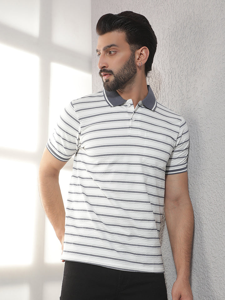 cobb cream striped polo neck t-shirt