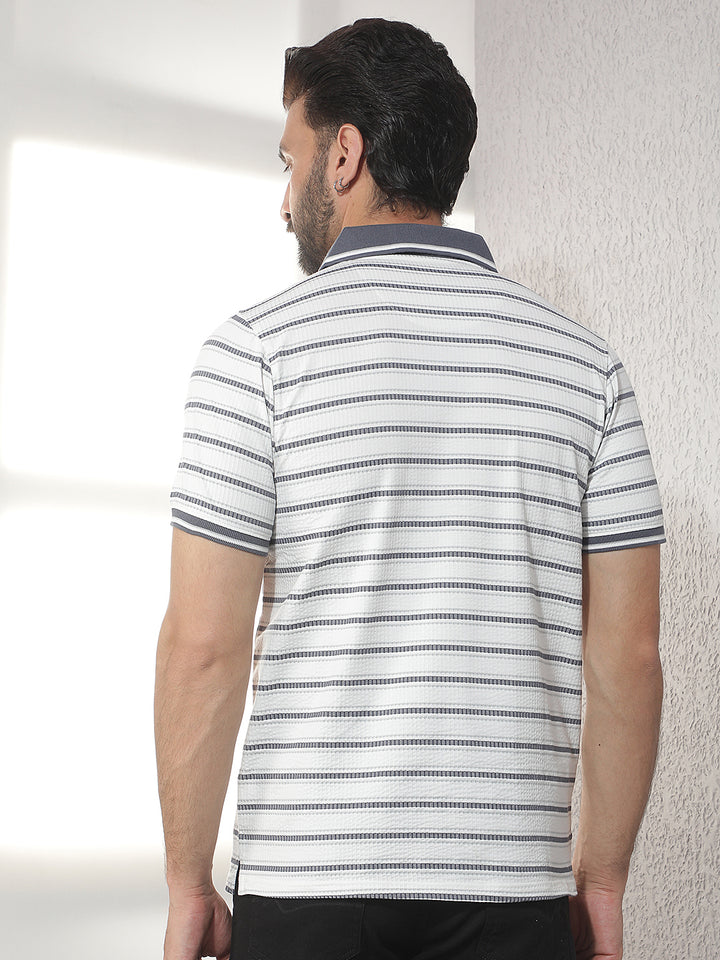 cobb cream striped polo neck t-shirt