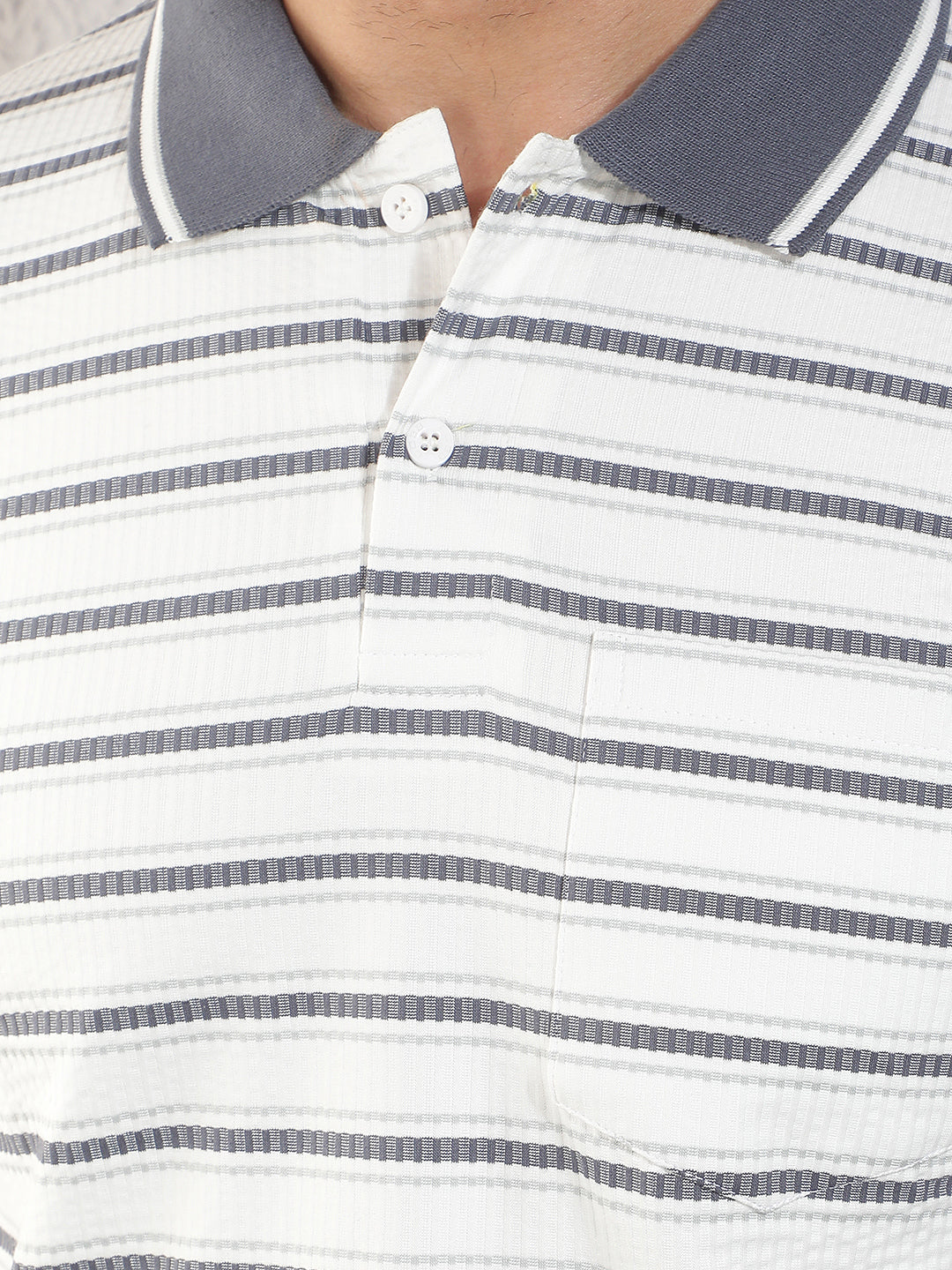 COBB CREAM STRIPED POLO NECK T-SHIRT