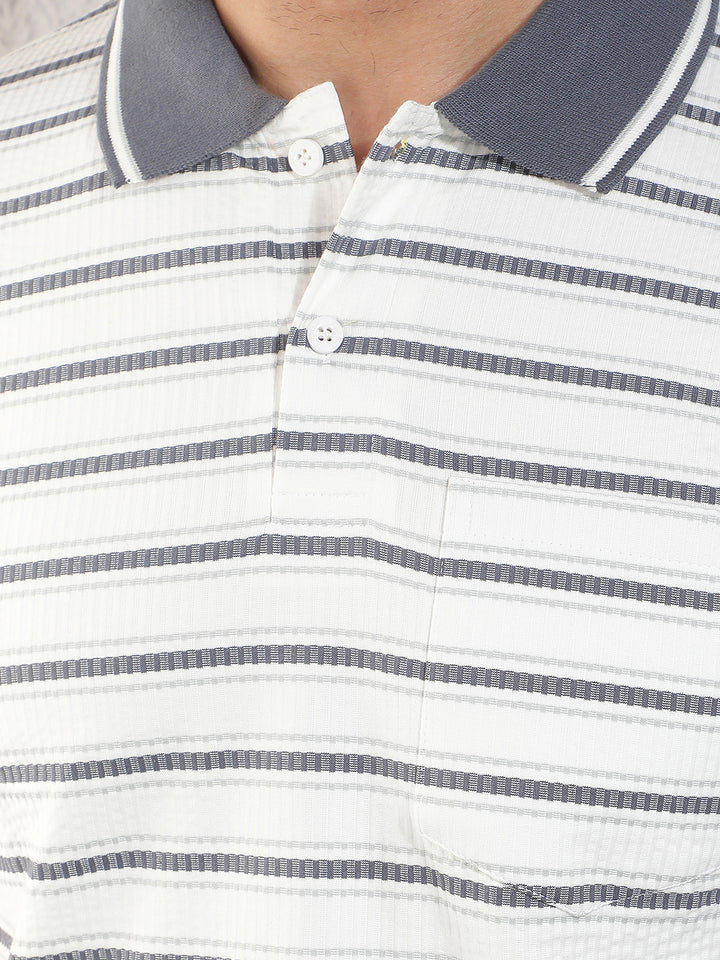 COBB CREAM STRIPED POLO NECK T-SHIRT