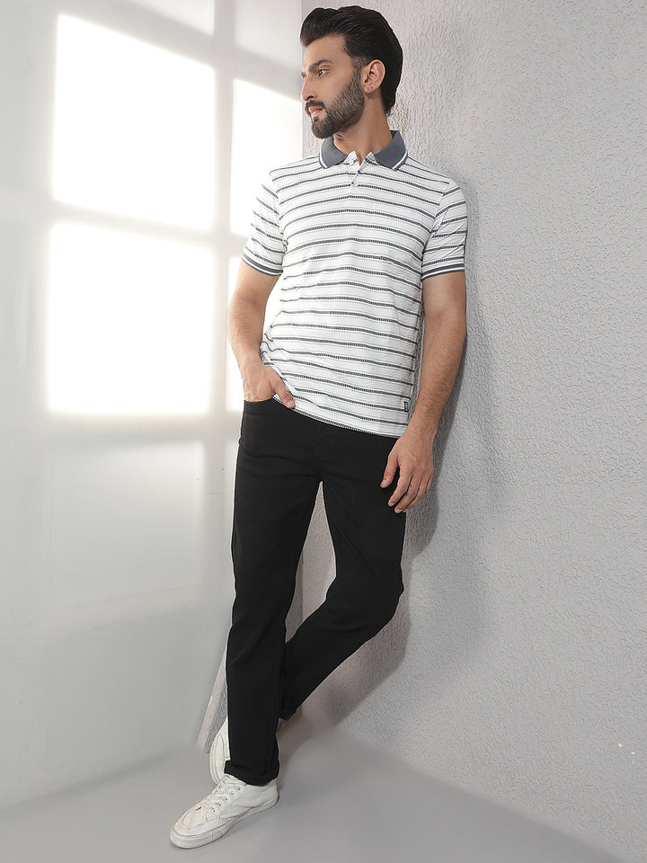 COBB CREAM STRIPED POLO NECK T-SHIRT