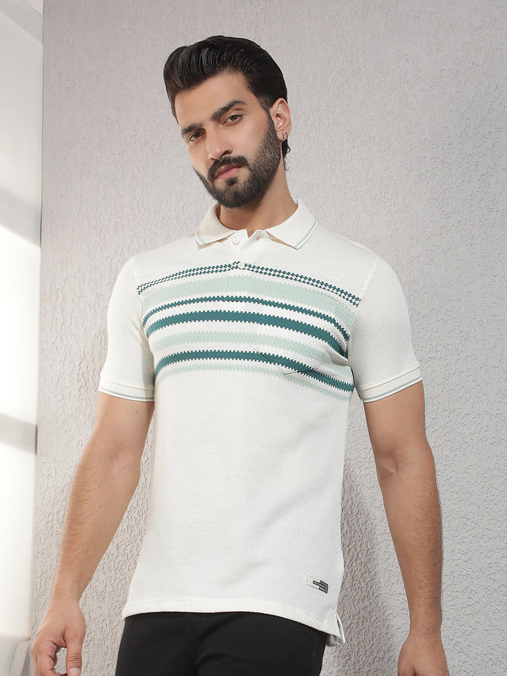 cobb cream striped polo neck t-shirt