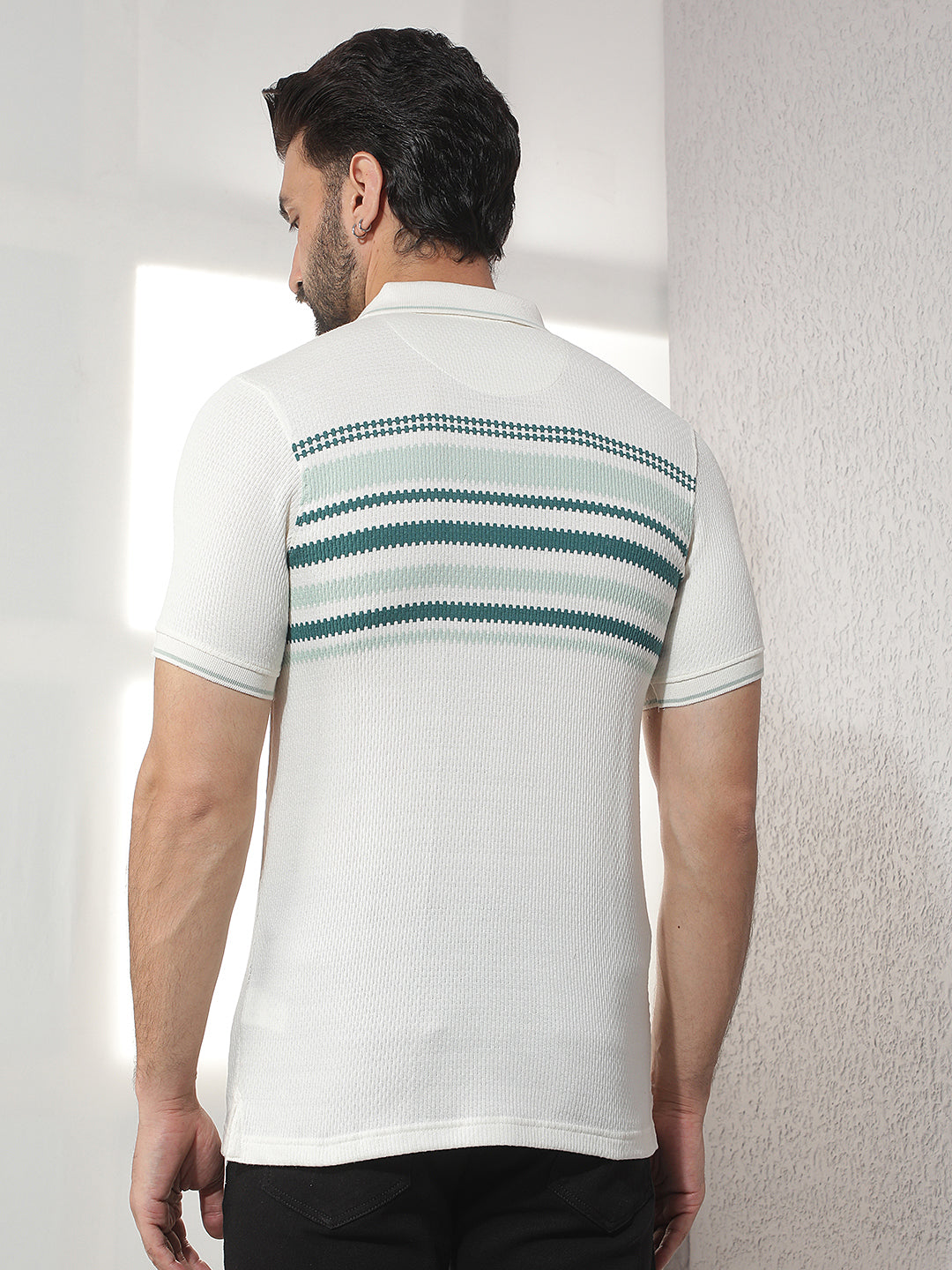 cobb cream striped polo neck t-shirt