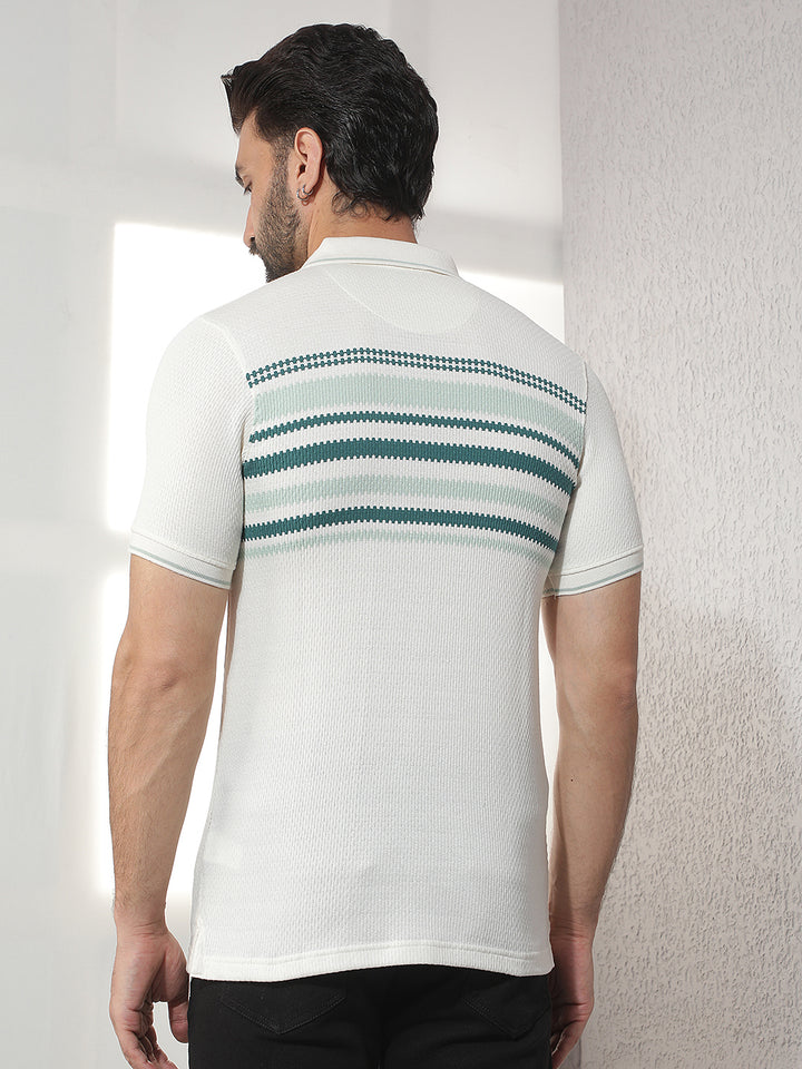 cobb cream striped polo neck t-shirt