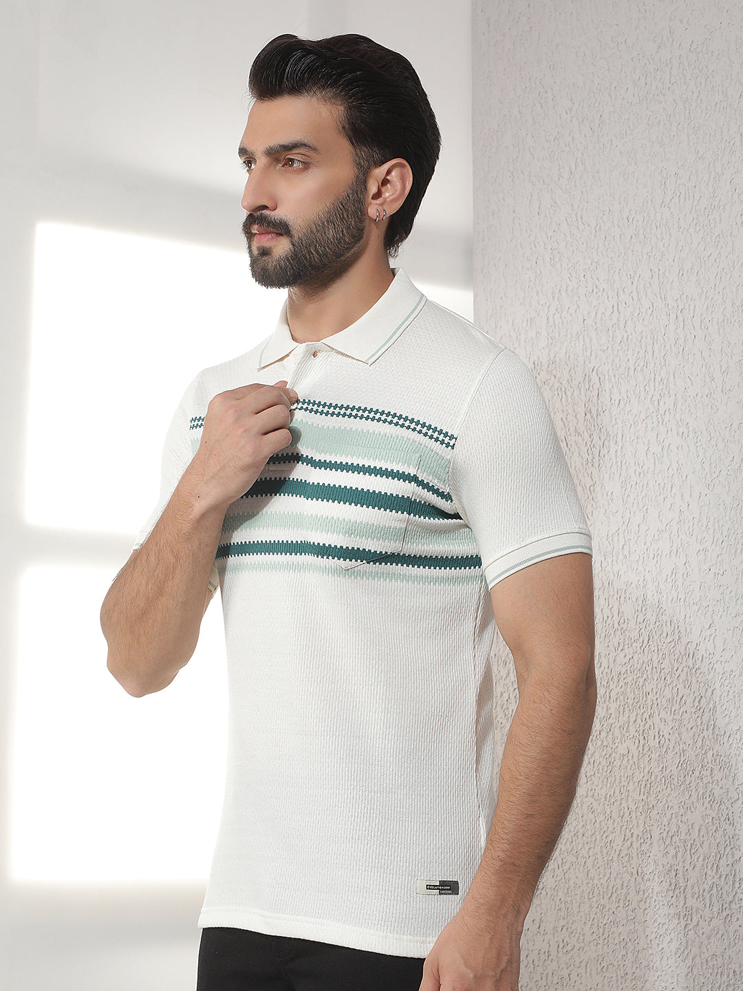cobb cream striped polo neck t-shirt
