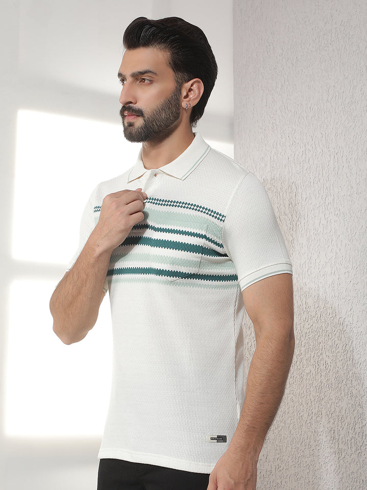 cobb cream striped polo neck t-shirt