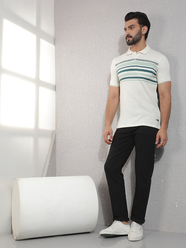 COBB CREAM STRIPED POLO NECK T-SHIRT