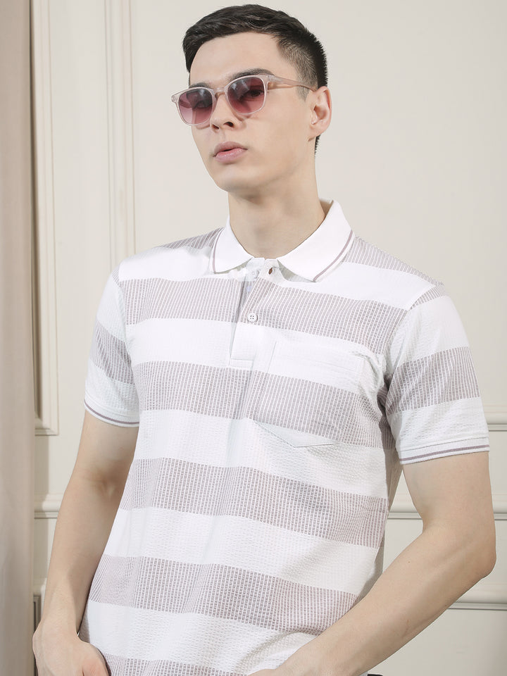 cobb purple striped polo neck t-shirt