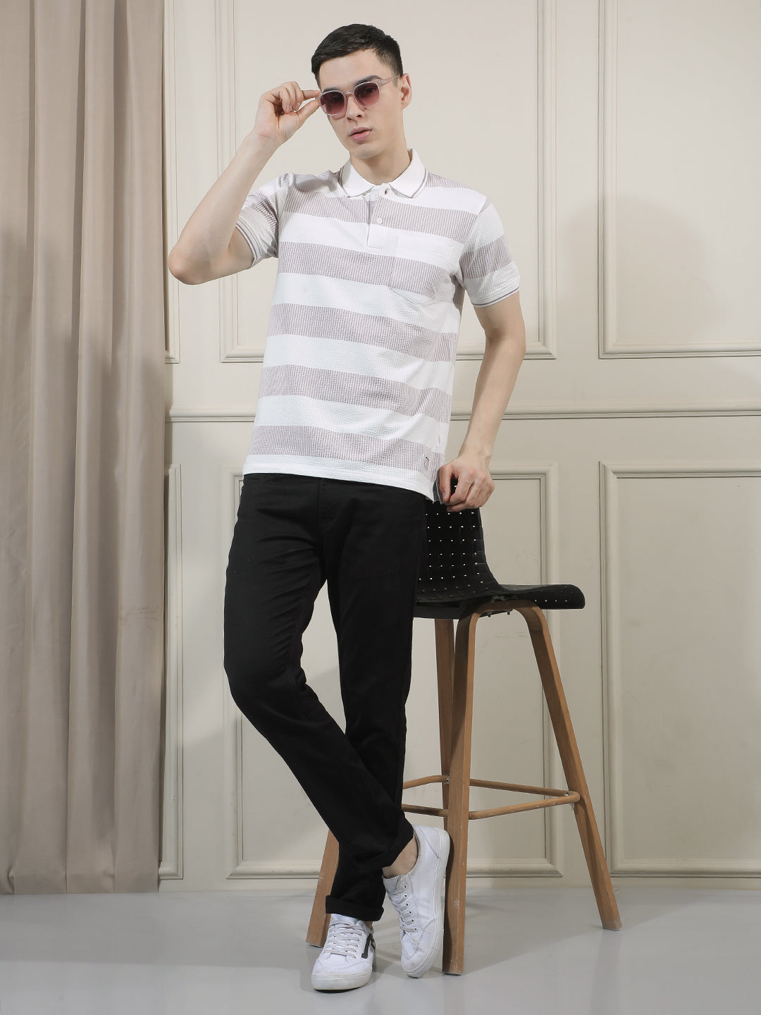 COBB PURPLE STRIPED POLO NECK T-SHIRT