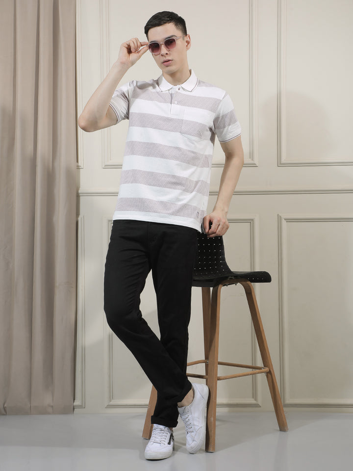 COBB PURPLE STRIPED POLO NECK T-SHIRT