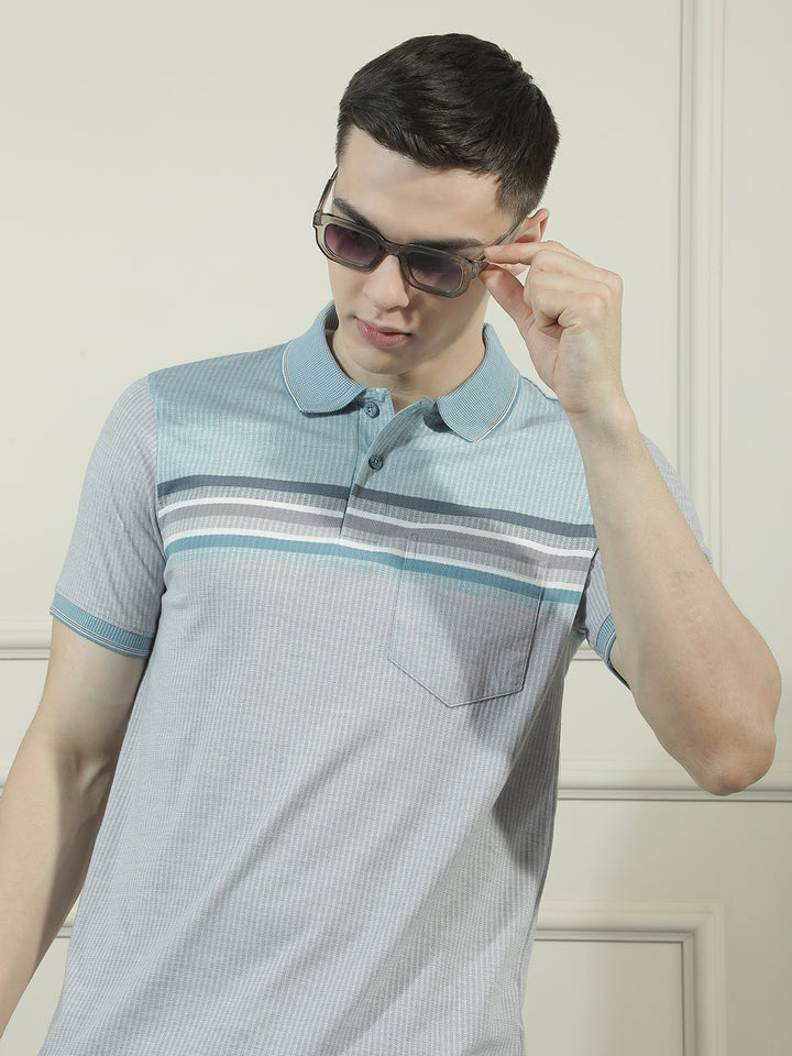 cobb light grey striped polo neck t-shirt