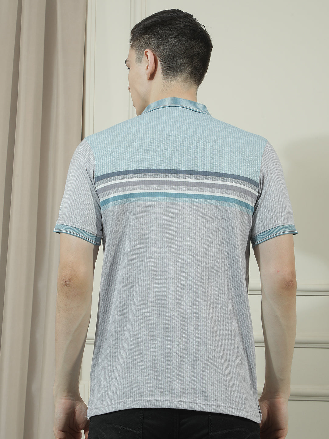 cobb light grey striped polo neck t-shirt