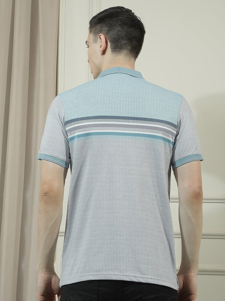 cobb light grey striped polo neck t-shirt