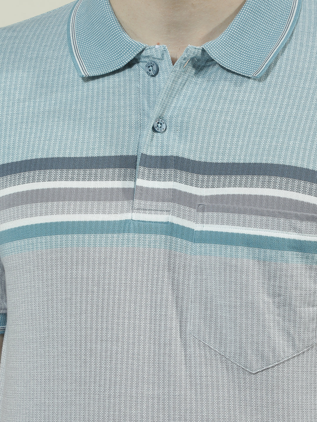 COBB LIGHT GREY STRIPED POLO NECK T-SHIRT