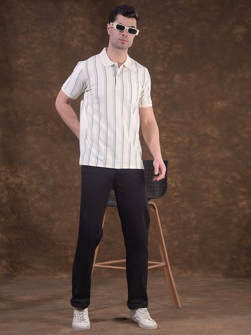 cobb cream striped polo neck t-shirt