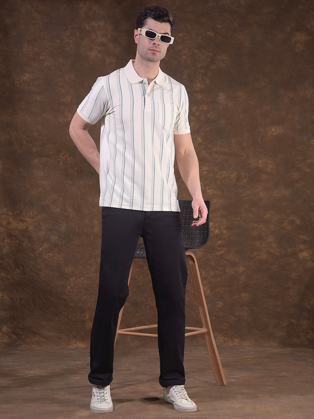 cobb cream striped polo neck t-shirt