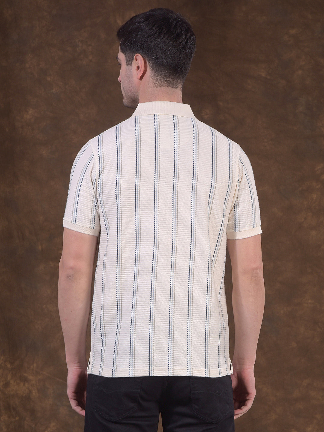 cobb cream striped polo neck t-shirt