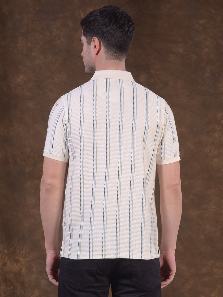 cobb cream striped polo neck t-shirt