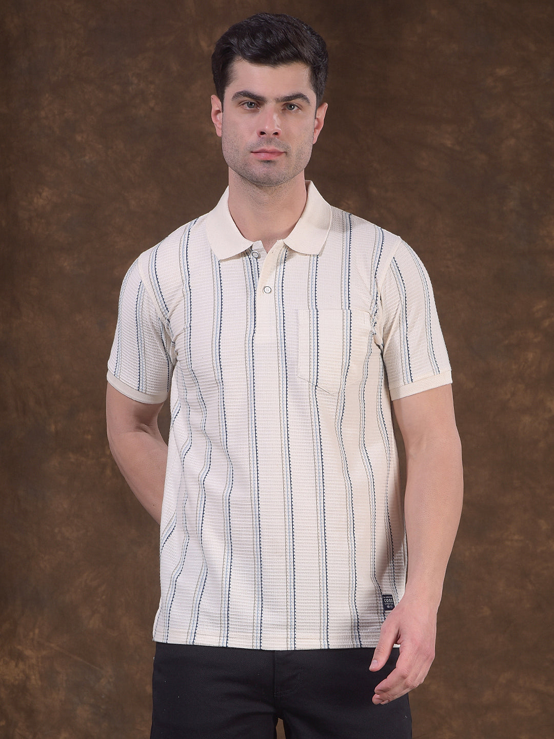 cobb cream striped polo neck t-shirt