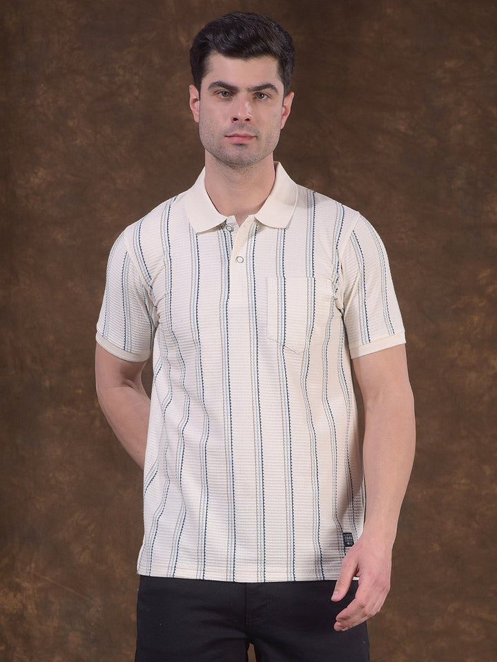 cobb cream striped polo neck t-shirt