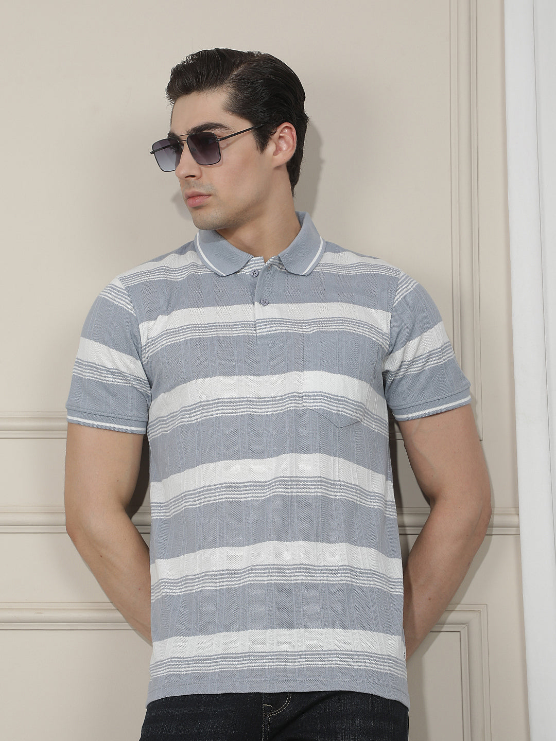 slate grey color-block polo t-shirt
