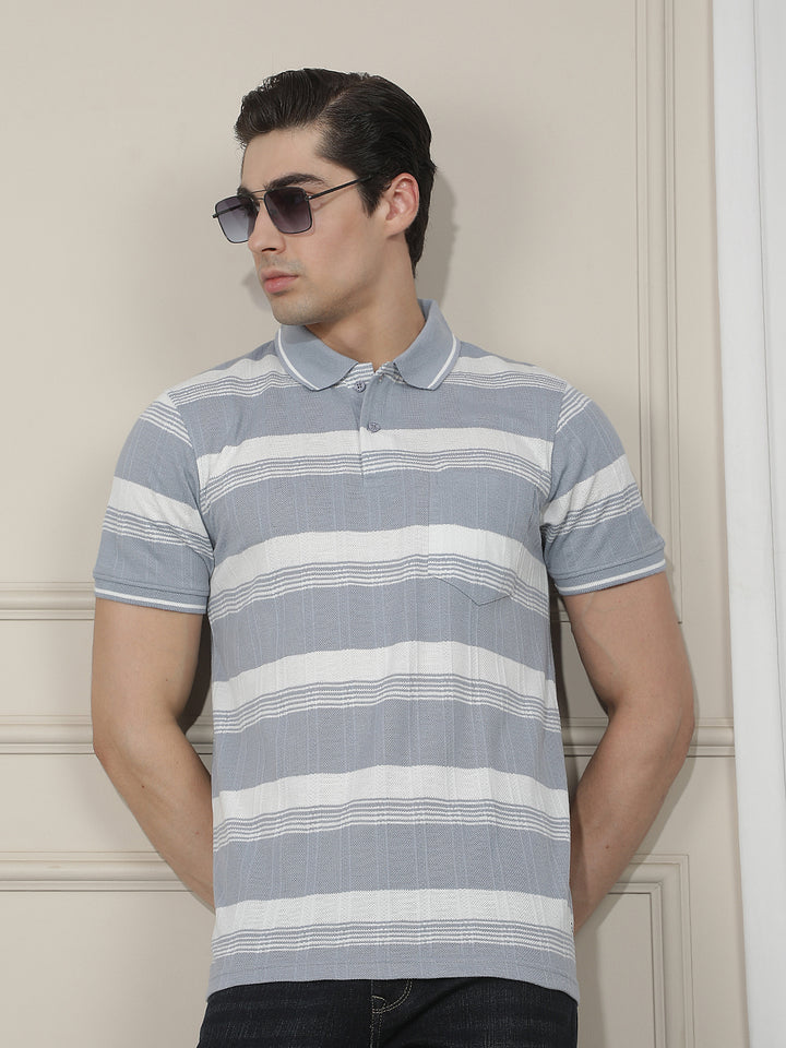 slate grey color-block polo t-shirt