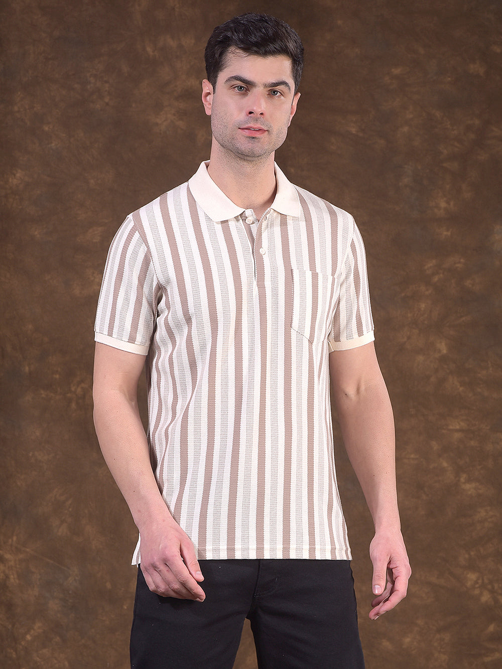 cobb beige striped polo neck t-shirt