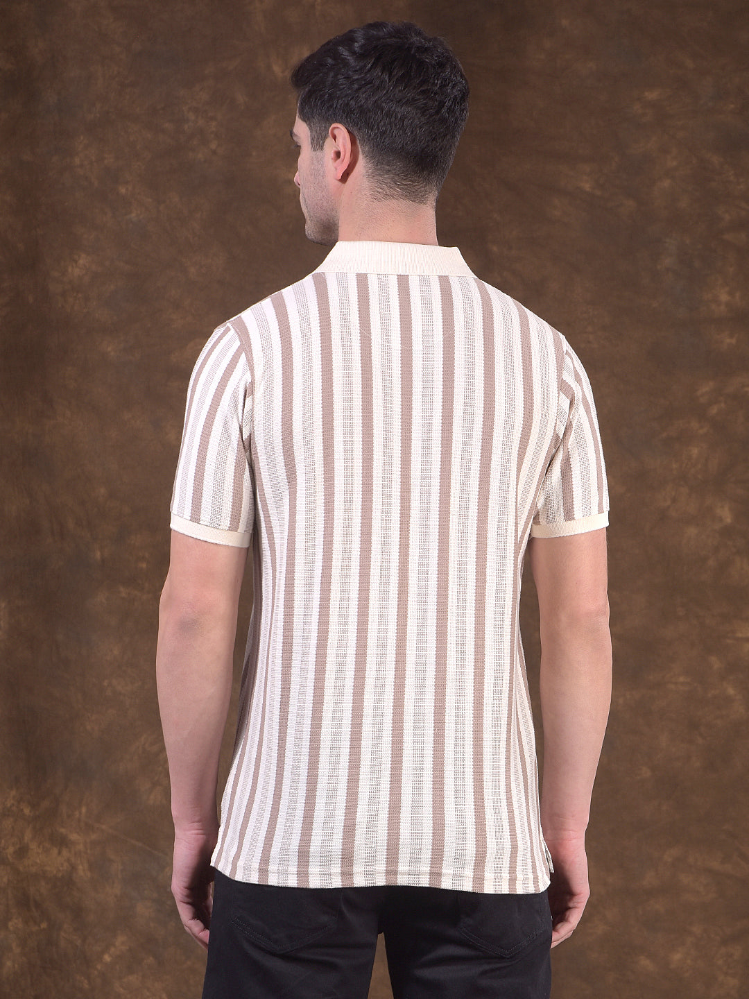 cobb beige striped polo neck t-shirt