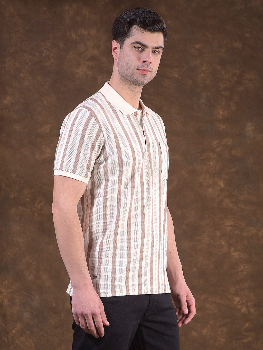 cobb beige striped polo neck t-shirt