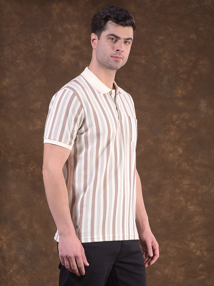 cobb beige striped polo neck t-shirt