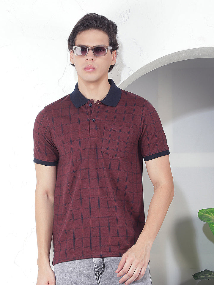 wine checked polo t-shirt