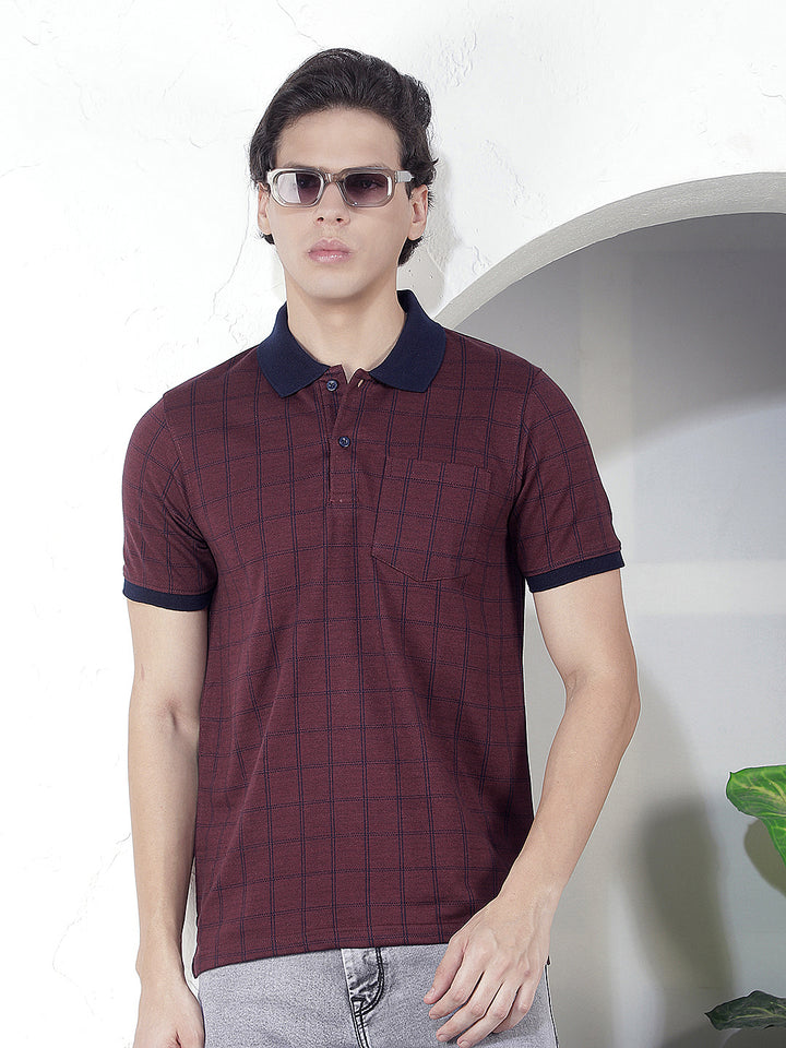 WINE CHECKED POLO T-SHIRT