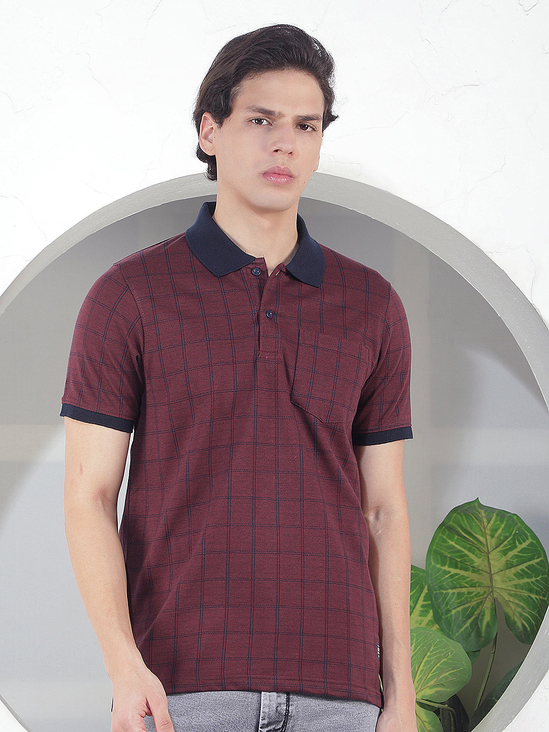 wine checked polo t-shirt