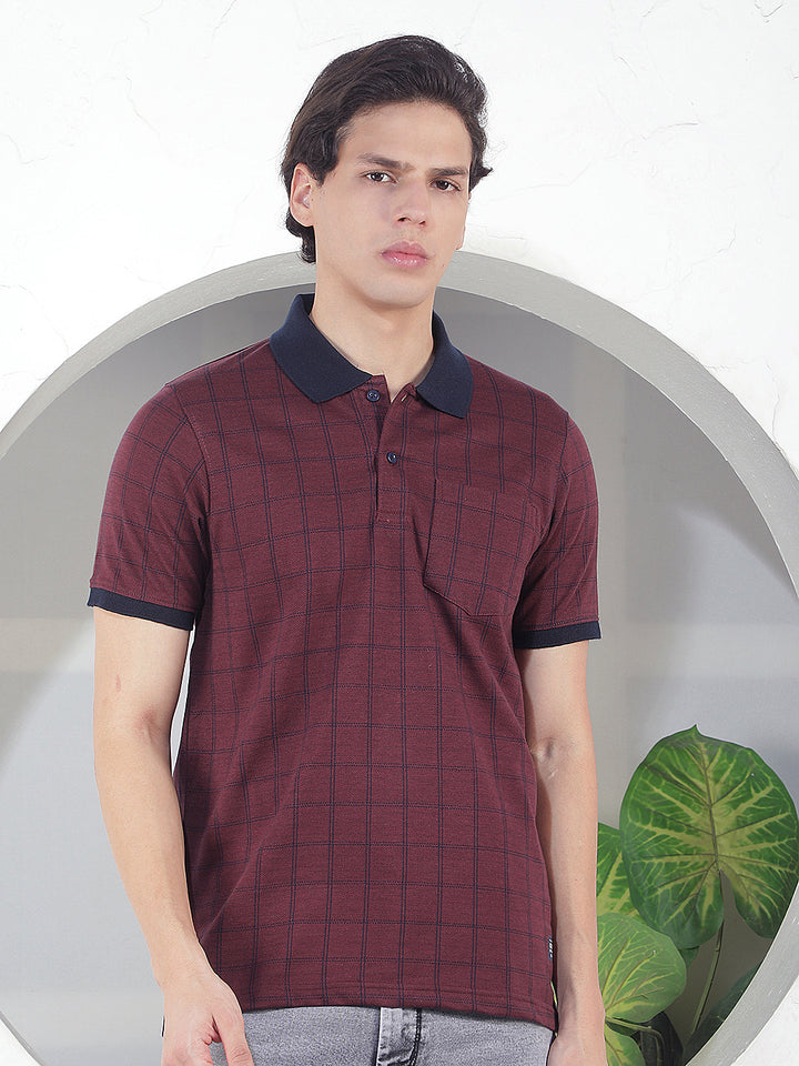 wine checked polo t-shirt