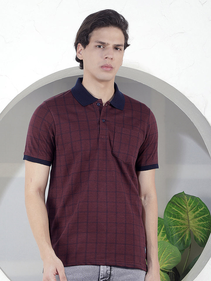 WINE CHECKED POLO T-SHIRT