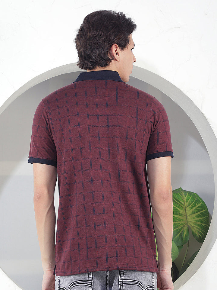 wine checked polo t-shirt