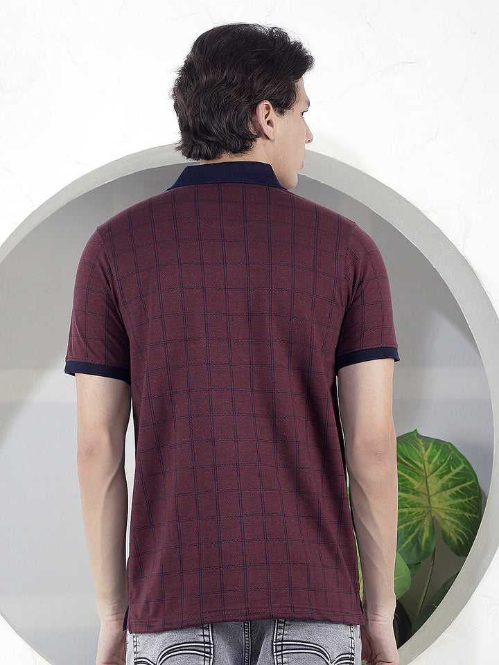 WINE CHECKED POLO T-SHIRT