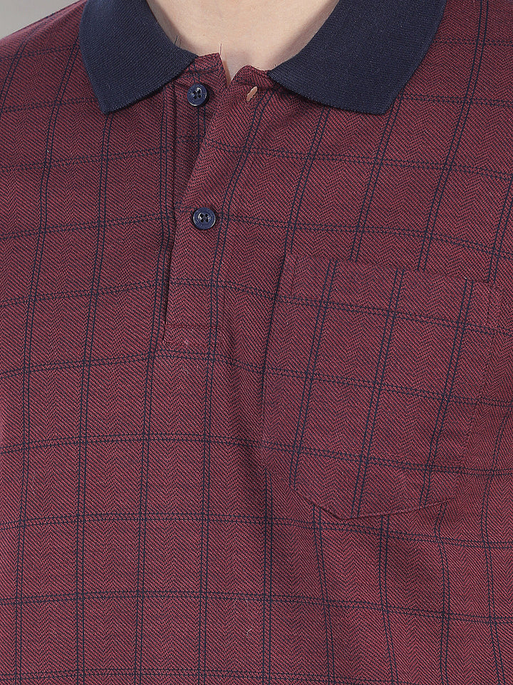 wine checked polo t-shirt