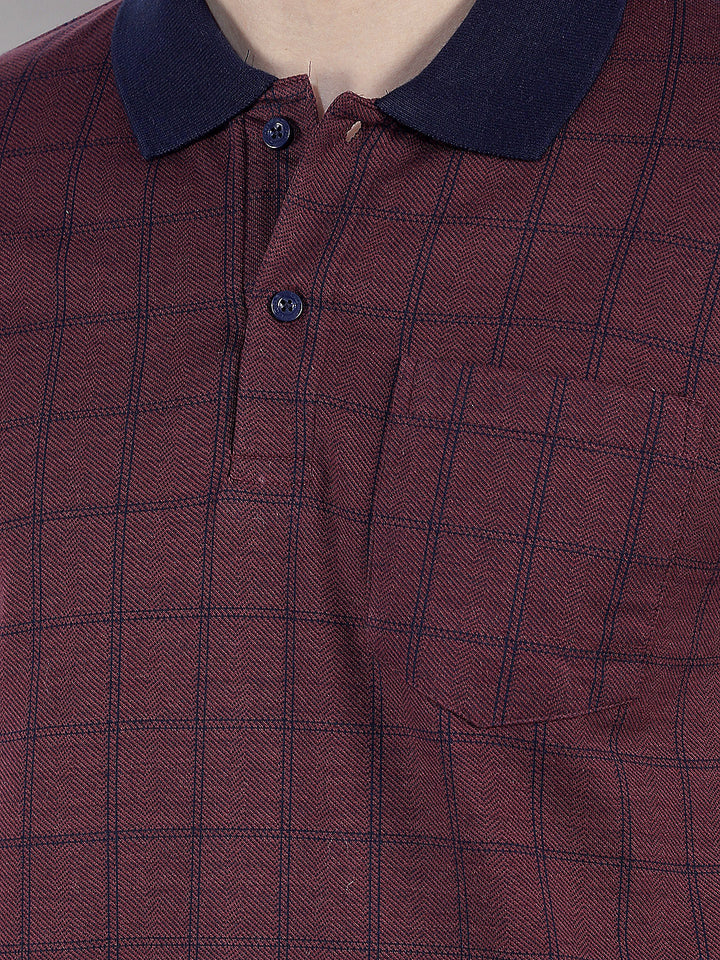 WINE CHECKED POLO T-SHIRT