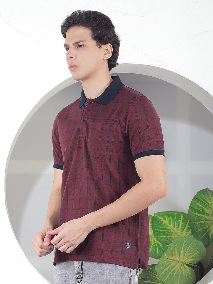 WINE CHECKED POLO T-SHIRT