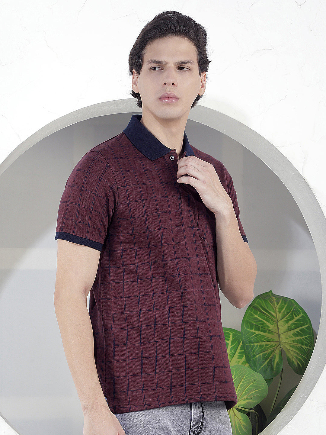WINE CHECKED POLO T-SHIRT