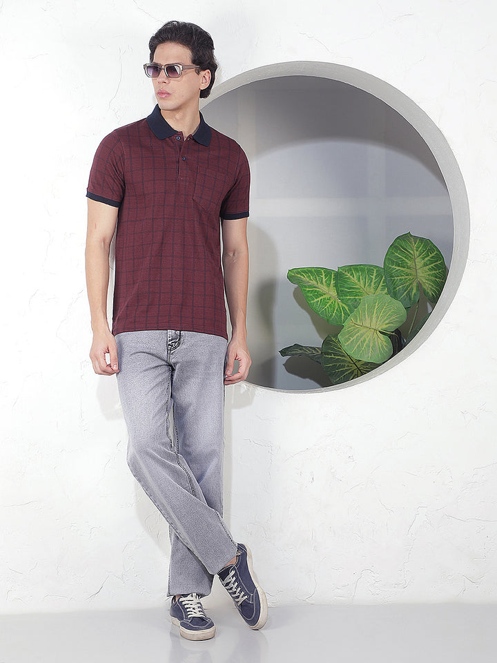 WINE CHECKED POLO T-SHIRT