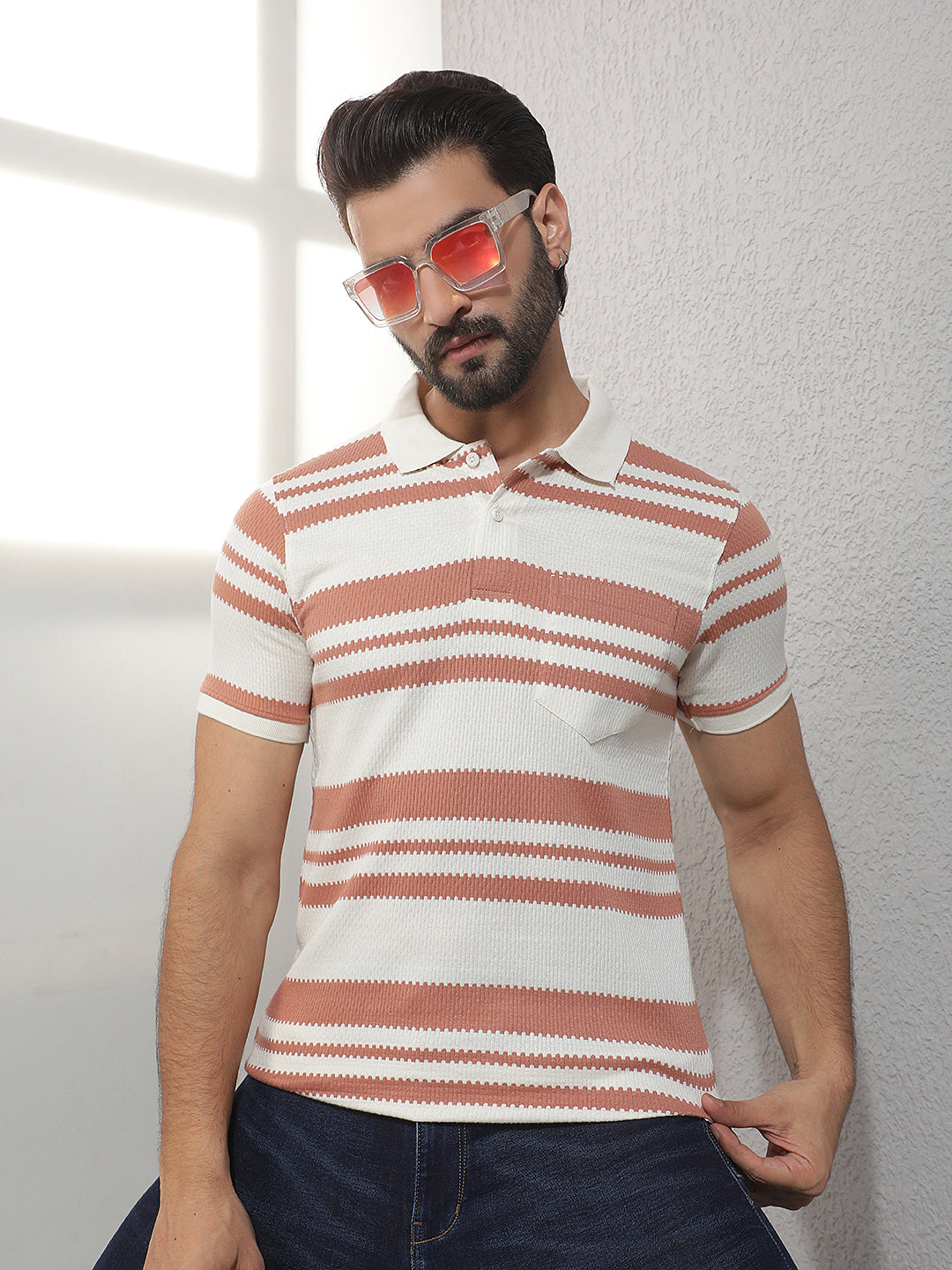 cobb orange striped polo neck t-shirt