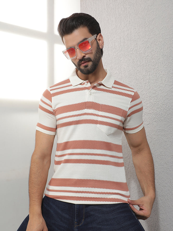 cobb orange striped polo neck t-shirt