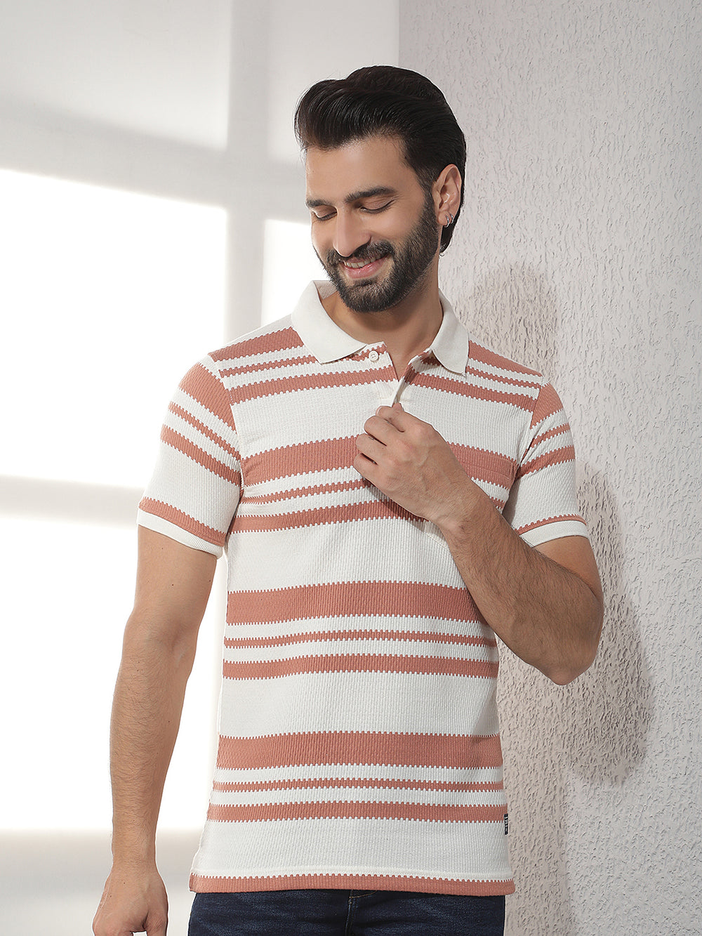 cobb orange striped polo neck t-shirt
