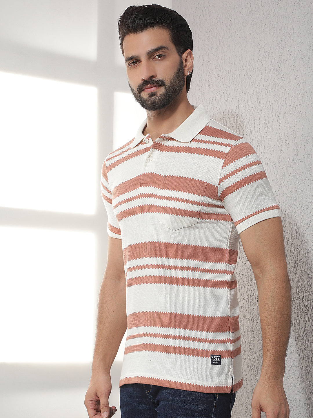 cobb orange striped polo neck t-shirt